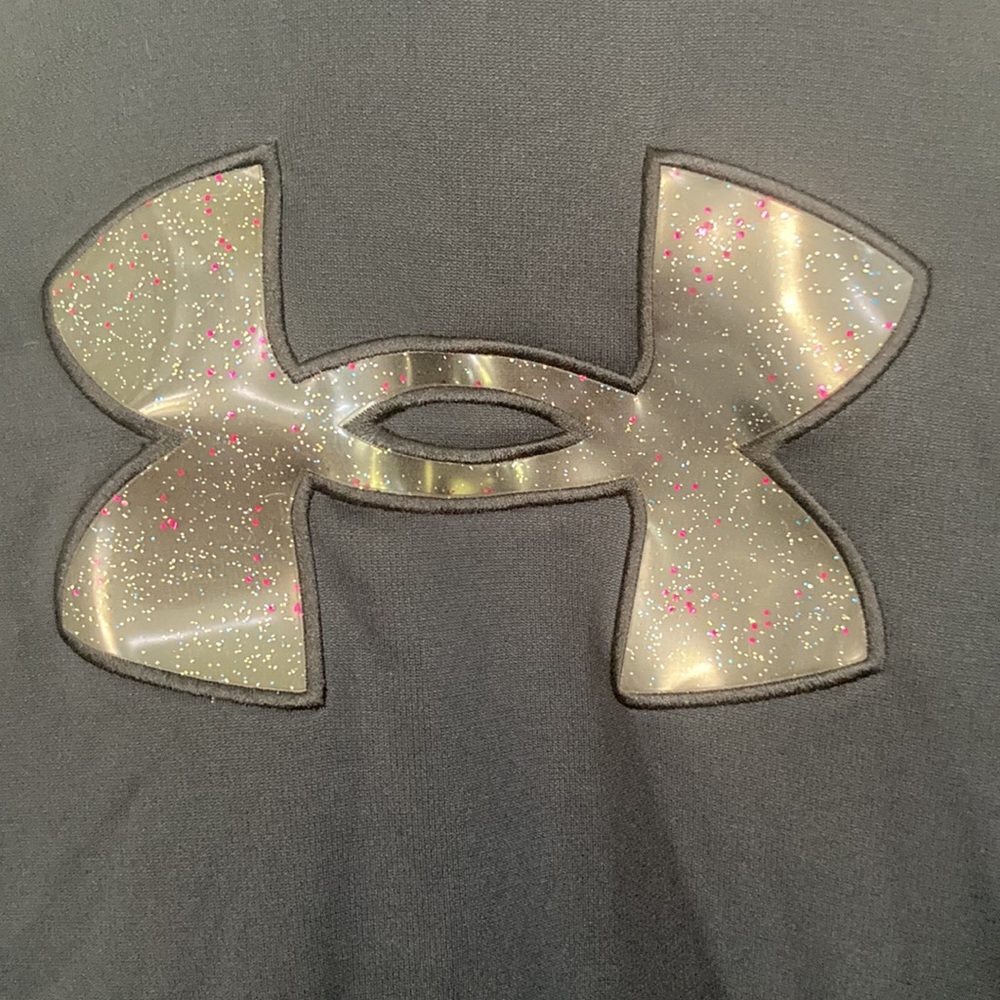 Under Armour Girls Fleece Glitter Logo Hoodie Sz Youth Large Preloved Condition! - Picture 2 of 5